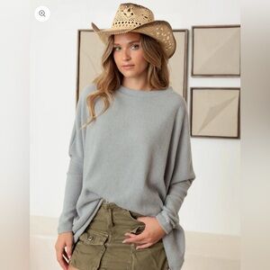 Cherish Flannel Dolman Long Sleeve Sweater Heather Gray MD